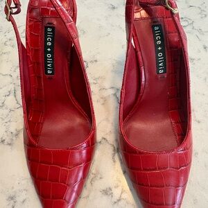 Alice + Olivia Bold Red Croc Heels